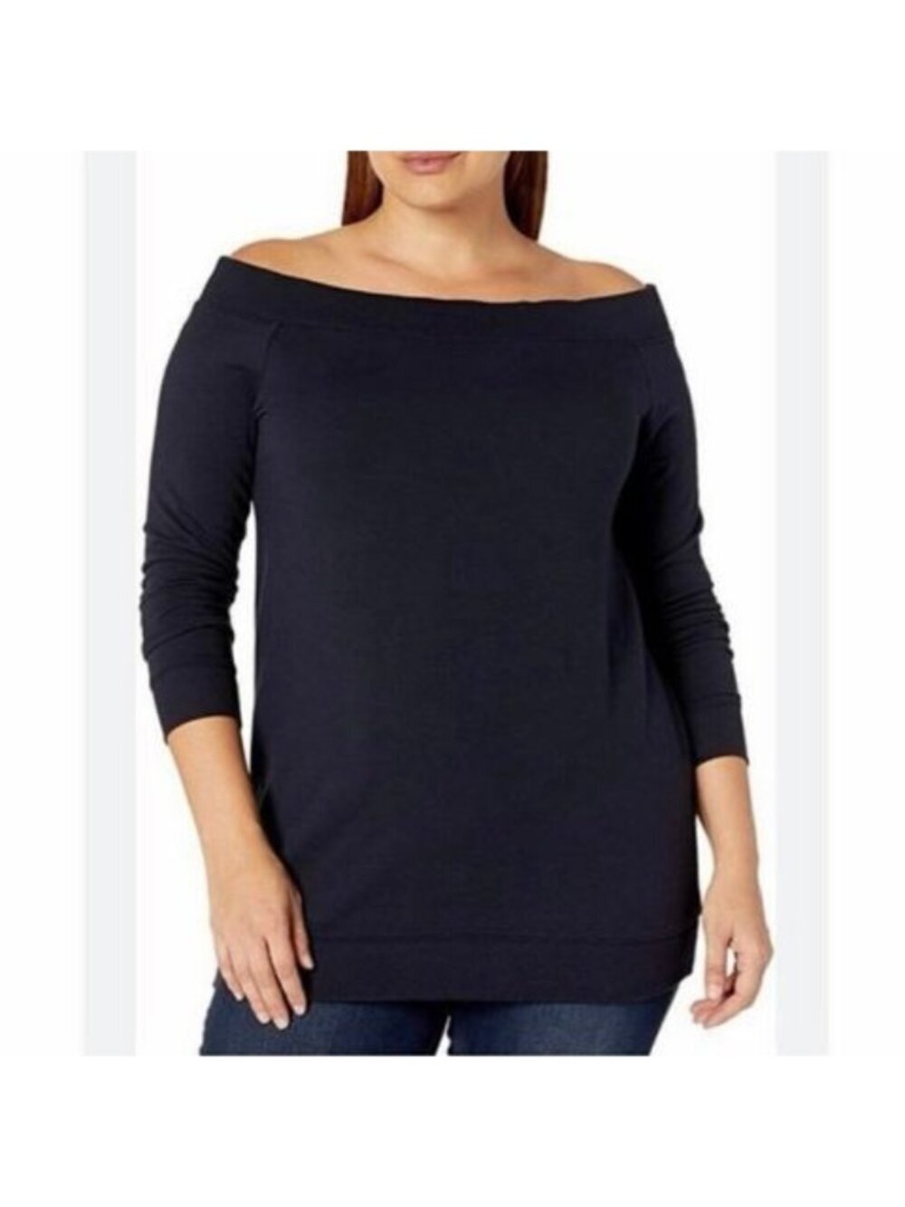 Daily Ritual Navy Blue Off Shoulder Tunic Sweater Top 3/4 Sleeve Plus Size 1X